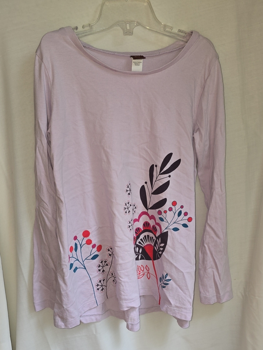 Tea Collection Lilac Long Sleeve Tee with Navy and Pink Botanical Print
